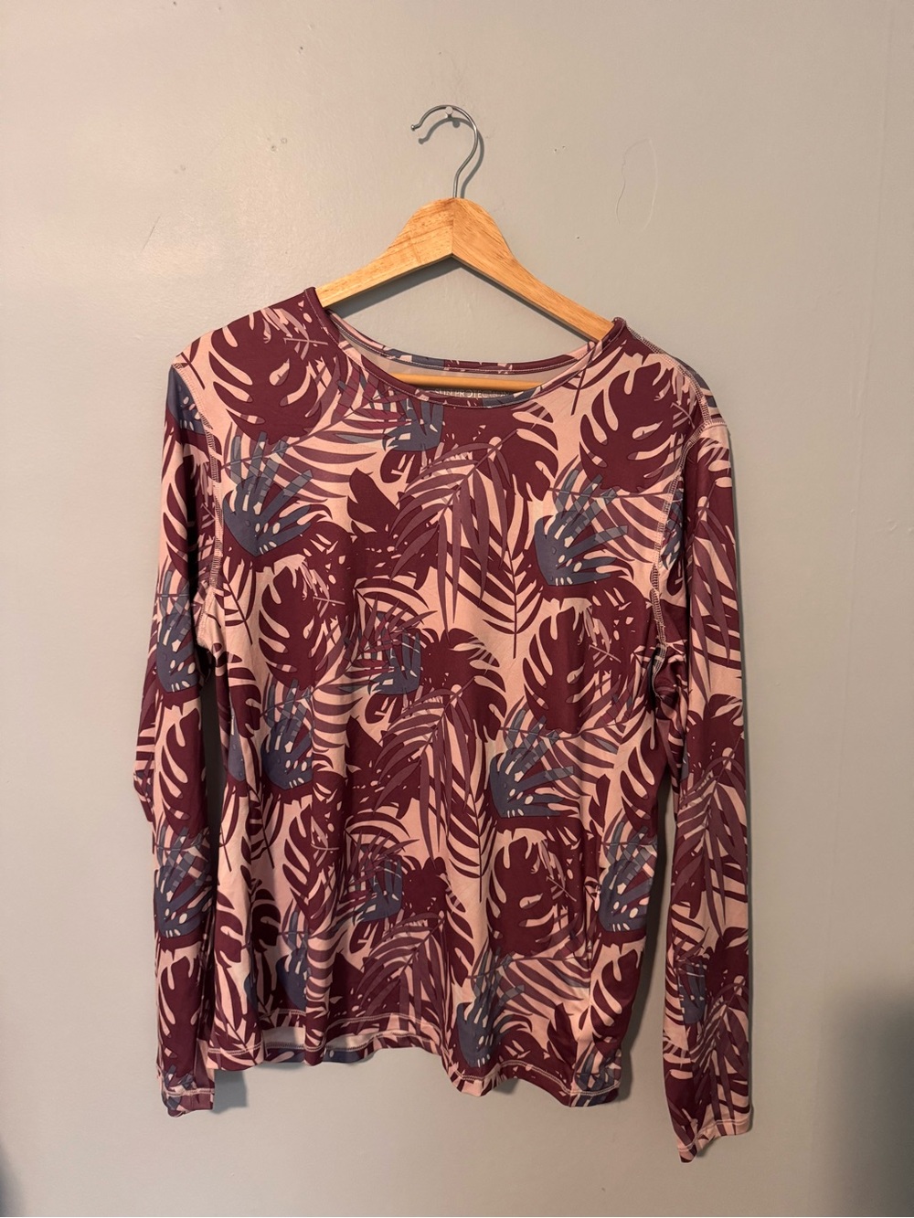 Long Sleeve Tropical Print UPF Swim Shirt - Pink & Burgundy
